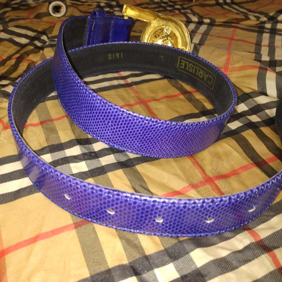 ❤️CARLISLE Blue Reptile Belt with Jeweled Gem Gold Buckle Sz 31-35 main image 2